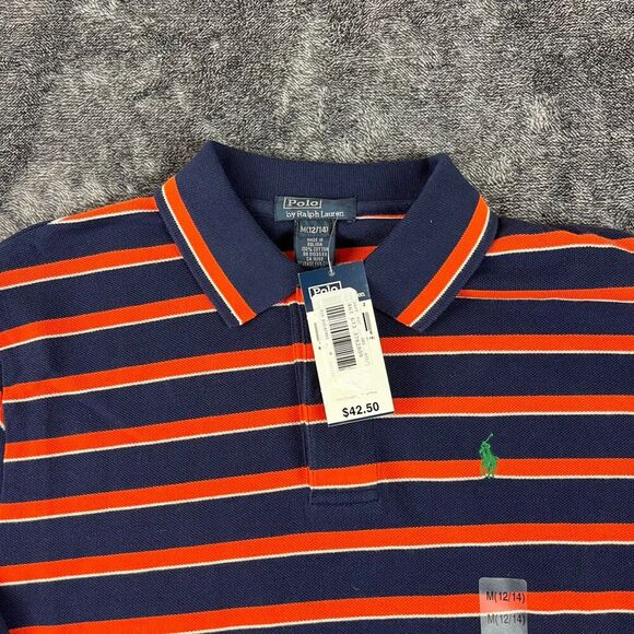 Polo Ralph Lauren Polo Long Sleeve Boys M 12/14 Stripe Orange Blue NWT - Picture 2 of 10